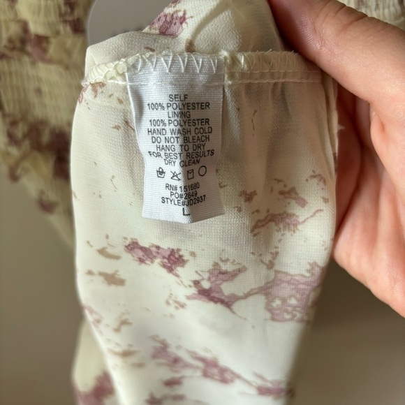 Storia Smocked Mini Dress Ruffle Cream & Pink Tie Dye Sleeveless Size Large - Picture 8 of 8